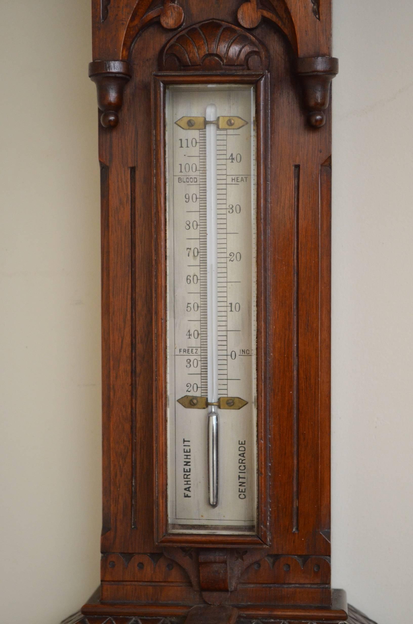 Victorian Walnut Aneroid Barometer In Excellent Condition In Whaley Bridge, GB