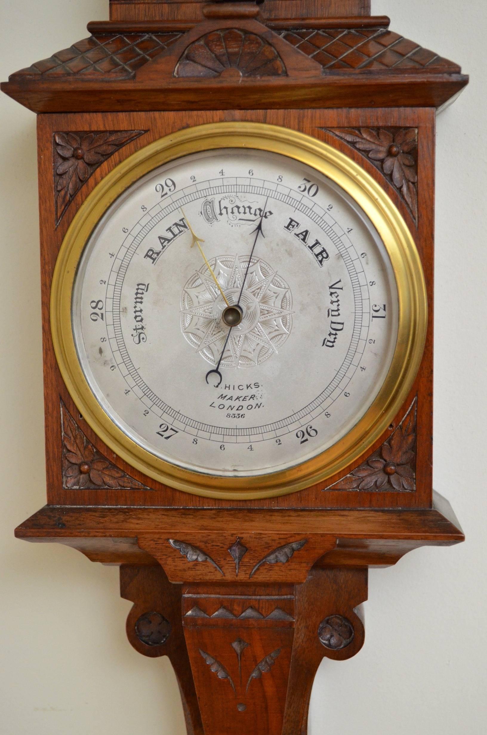 Late 19th Century Victorian Walnut Aneroid Barometer