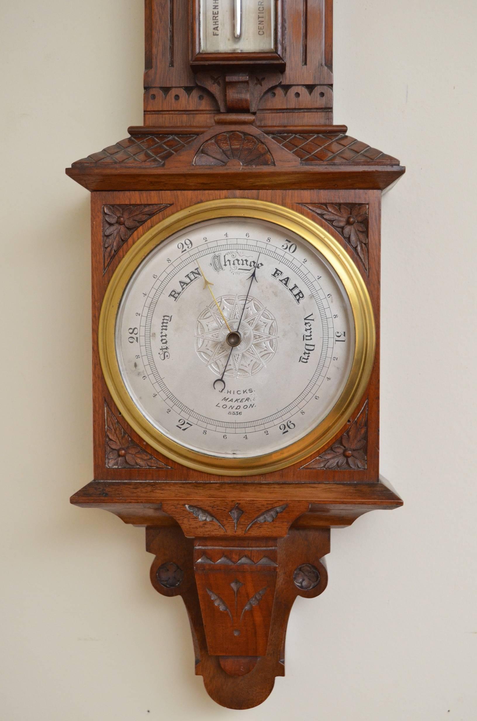 Victorian Walnut Aneroid Barometer 2