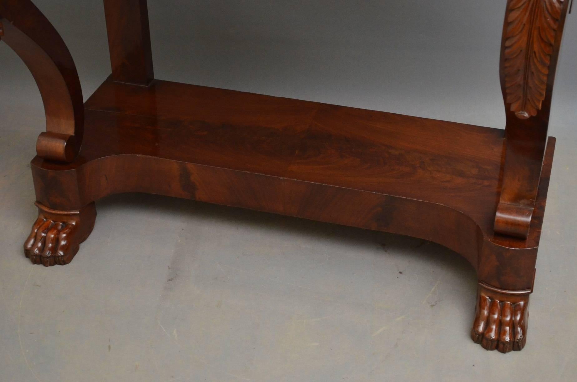 French Continental Mahogany Console Table Hall Table