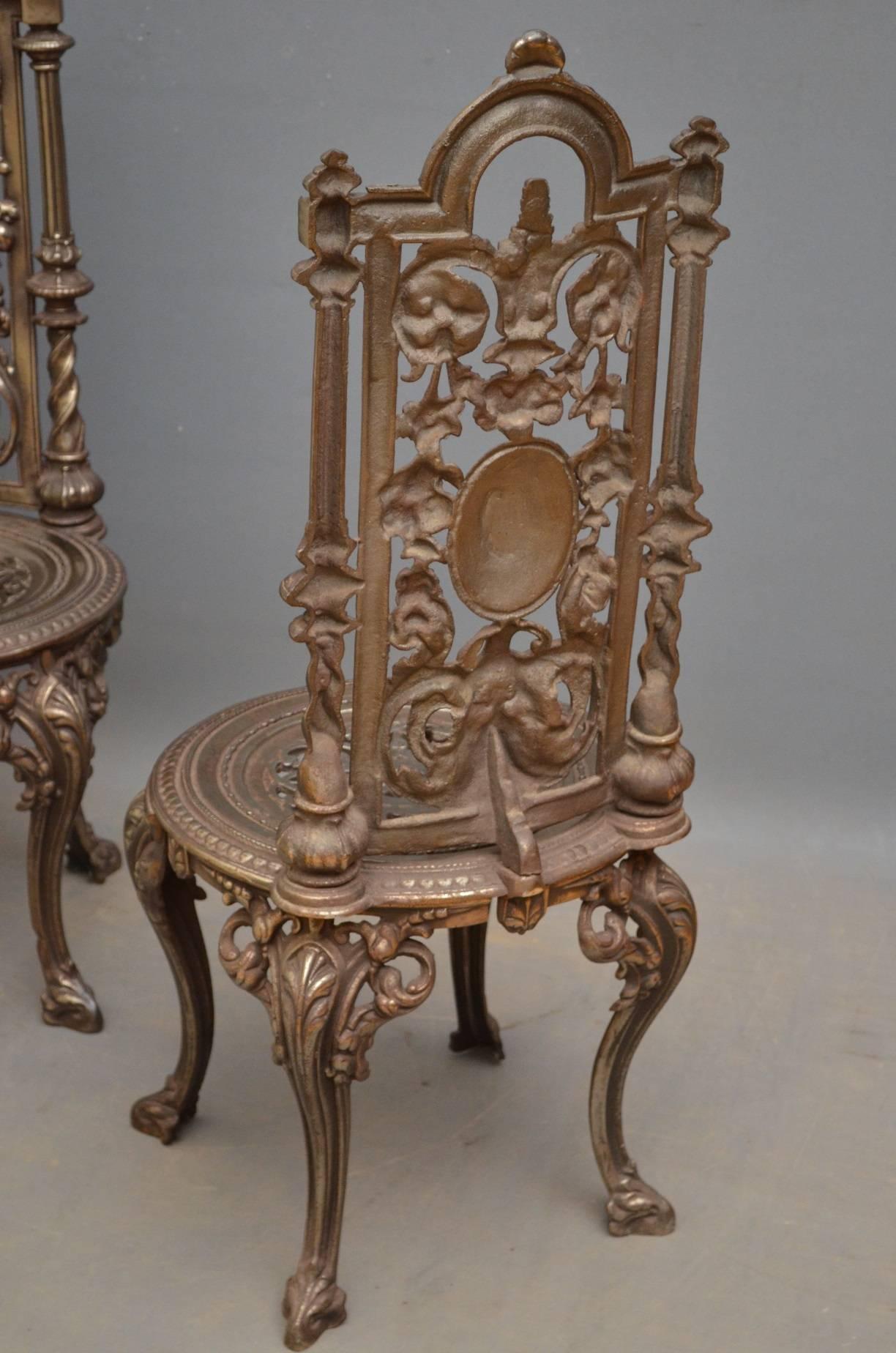 Pair of Decorative Cast Iron Chairs For Sale 3