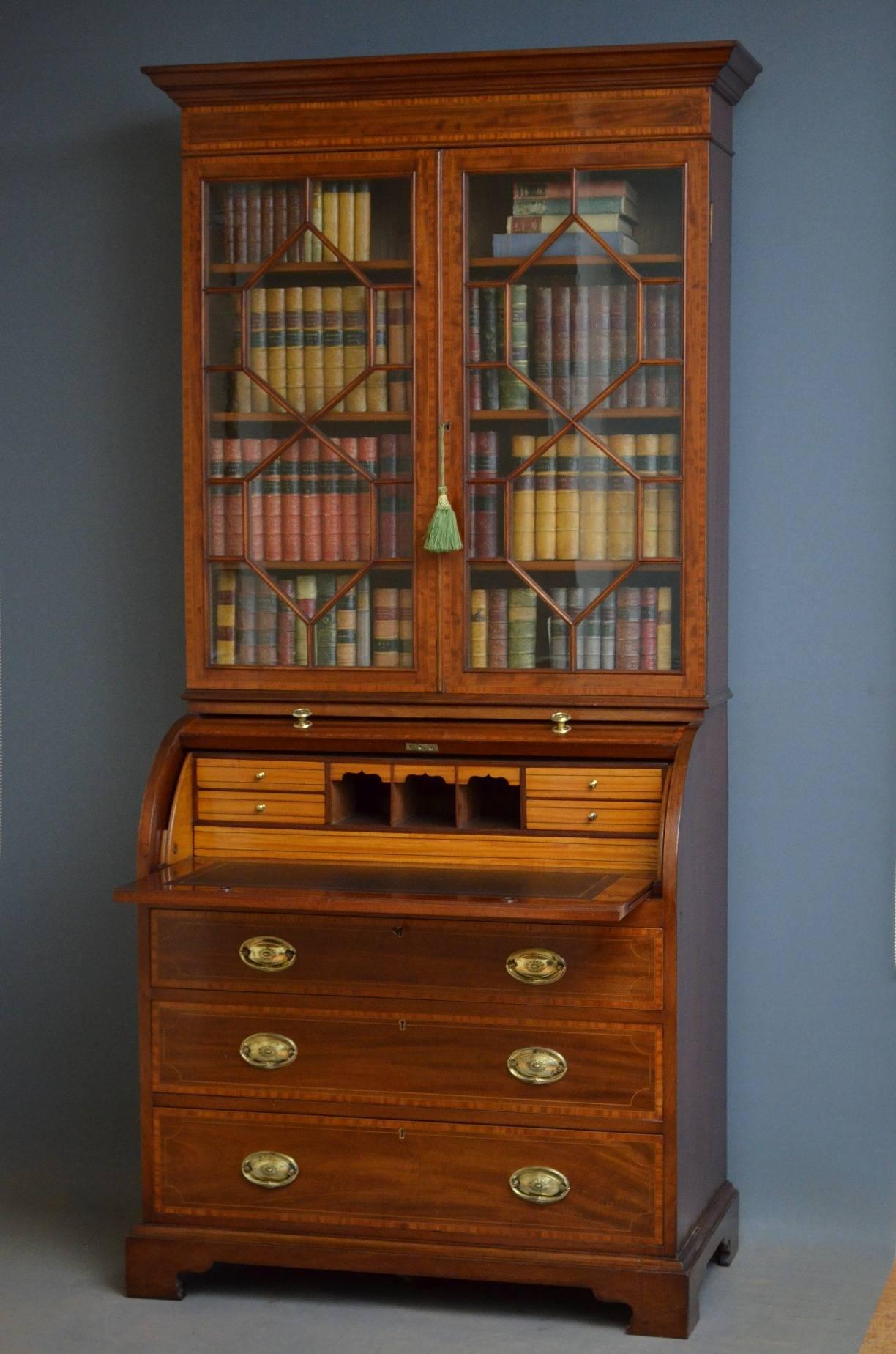 Great Britain (UK) Edwardian Cylinder Bureau Bookcase in Mahogany