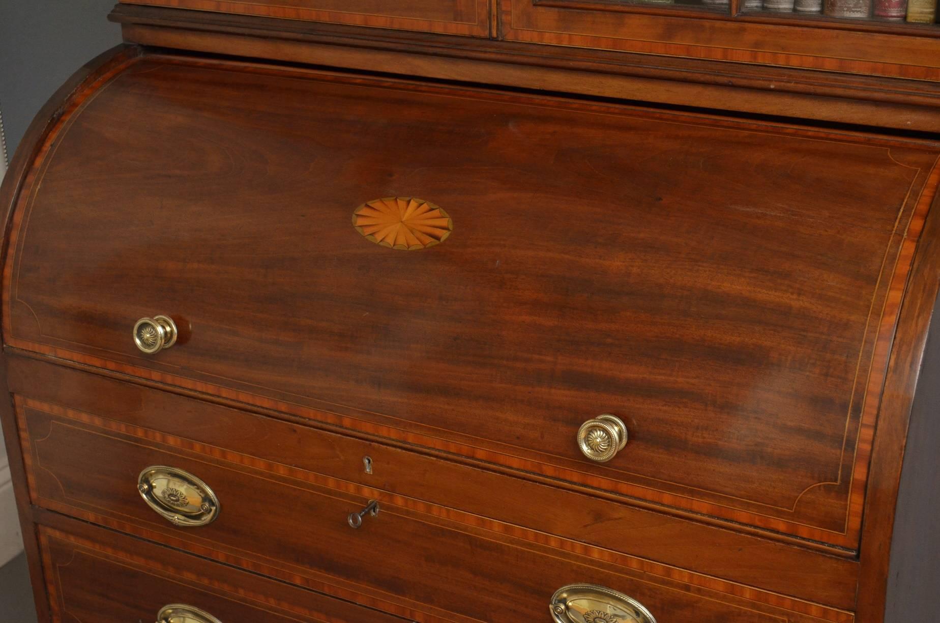 Edwardian Cylinder Bureau Bookcase in Mahogany 3