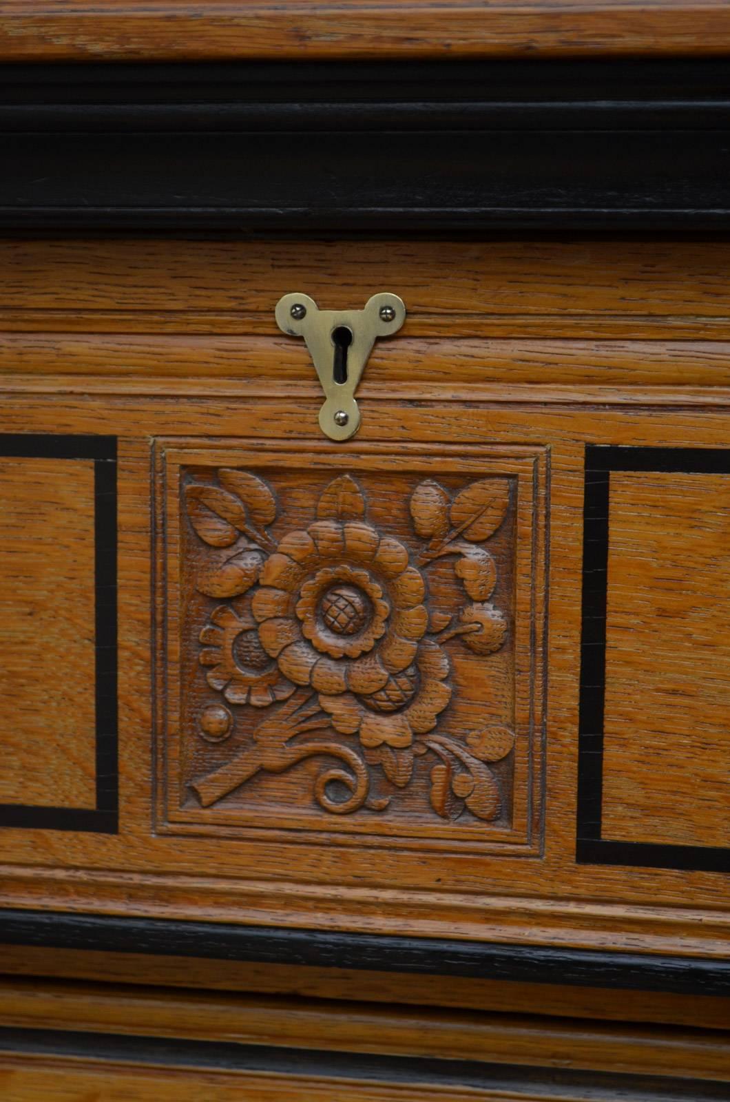 Late 19th Century Victorian Oak and Ebonised Chest of Drawers by Lamb of Manchester