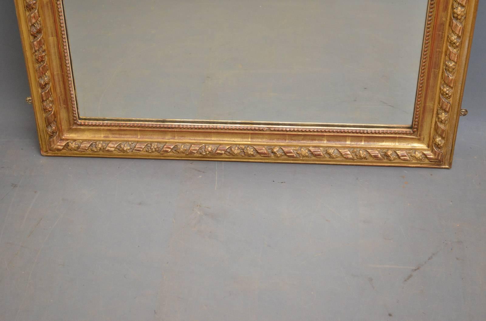 French Gilded Wall Mirror In Excellent Condition In Whaley Bridge, GB