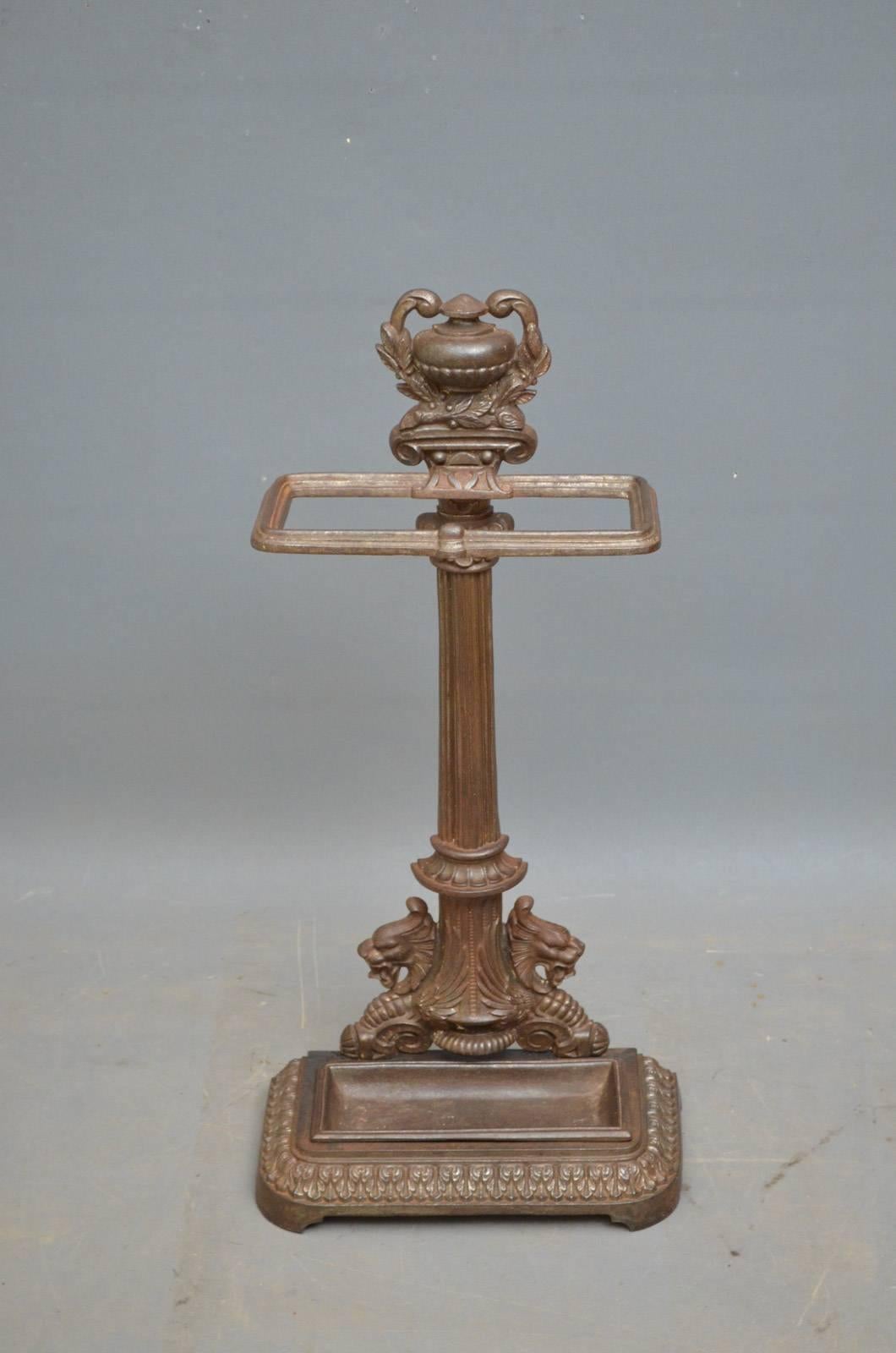 K0277 Victorian cast iron stick stand of elegant design and excellent original condition throughout, circa 1870
Measures: H 27.5