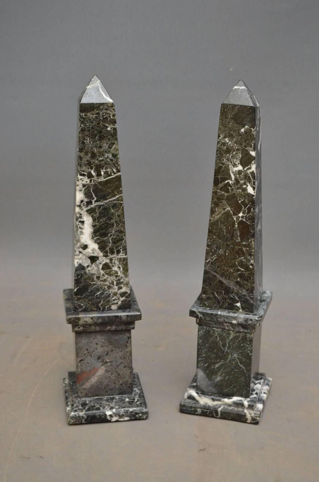 Pair of Decorative Marble Obelisks In Excellent Condition In Whaley Bridge, GB