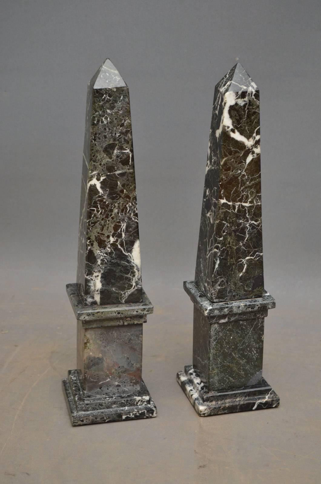 K0285 Excellent pair of very stylish back - green marble obelisks. Early mid-20th century.
Measures: H 19.5