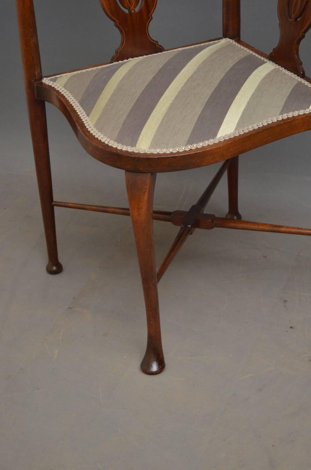 Early 20th Century Edwardian Inlaid Corner Chair