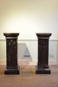 Large Pair of  19th Century Black Marble Pedestals  Black Marble Columns