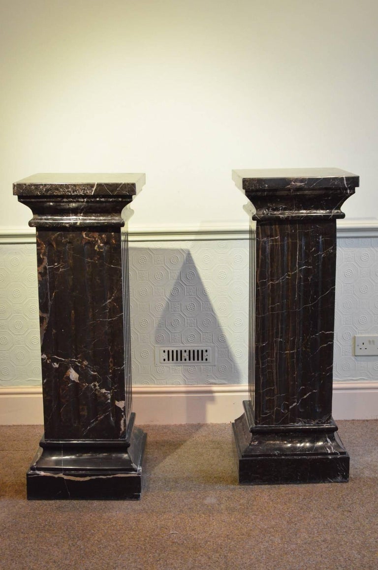 Large Pair of 19th Century Black Marble Pedestals Black Marble Columns