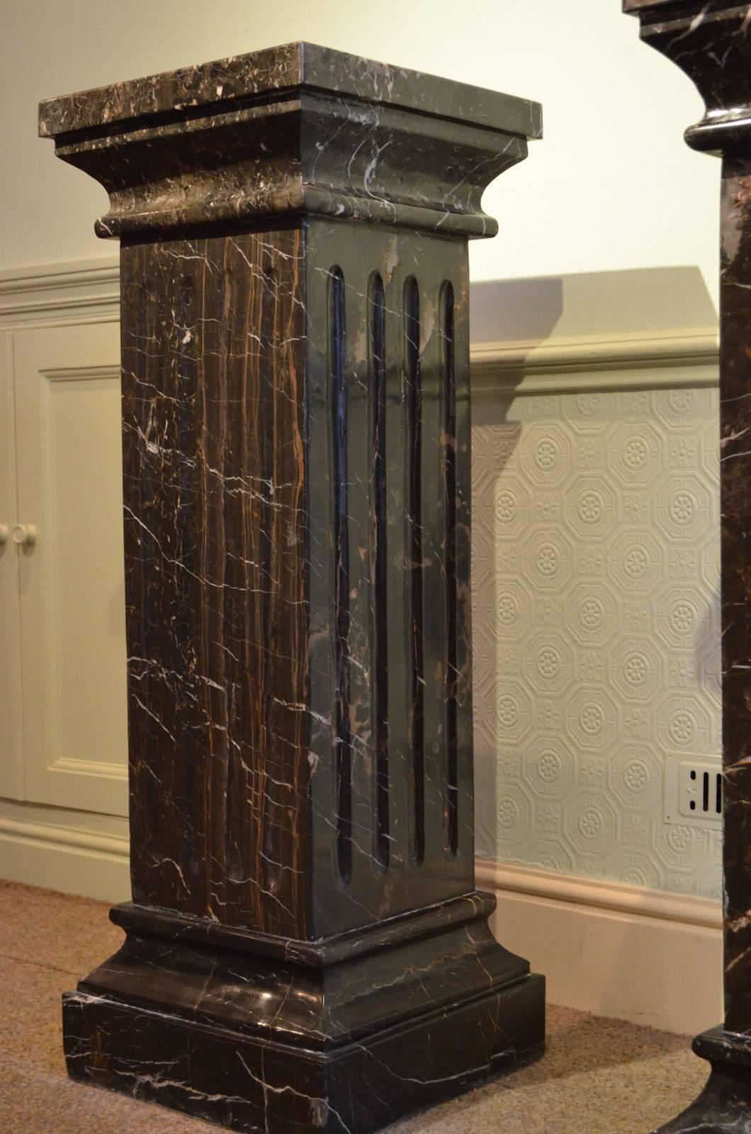 Large Pair of  19th Century Black Marble Pedestals  Black Marble Columns  1