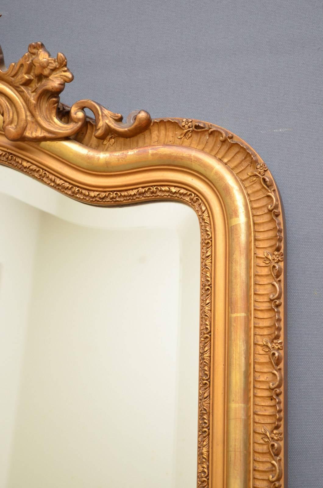 Late 19th Century Slim French Gilded Wall Mirror For Sale