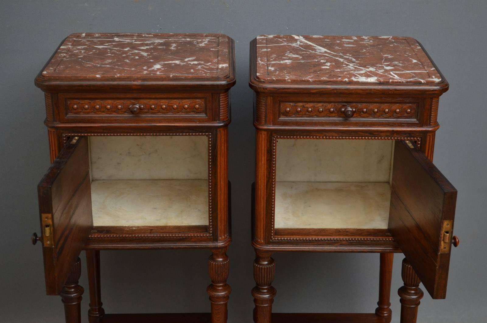 Late 19th Century Pair of Superb Quality Rosewood Bedside Cabinets by Maison Krieger, Paris