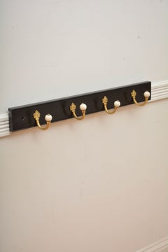 Ebonised Brass and Ceramic Coat Rack Coat Hooks