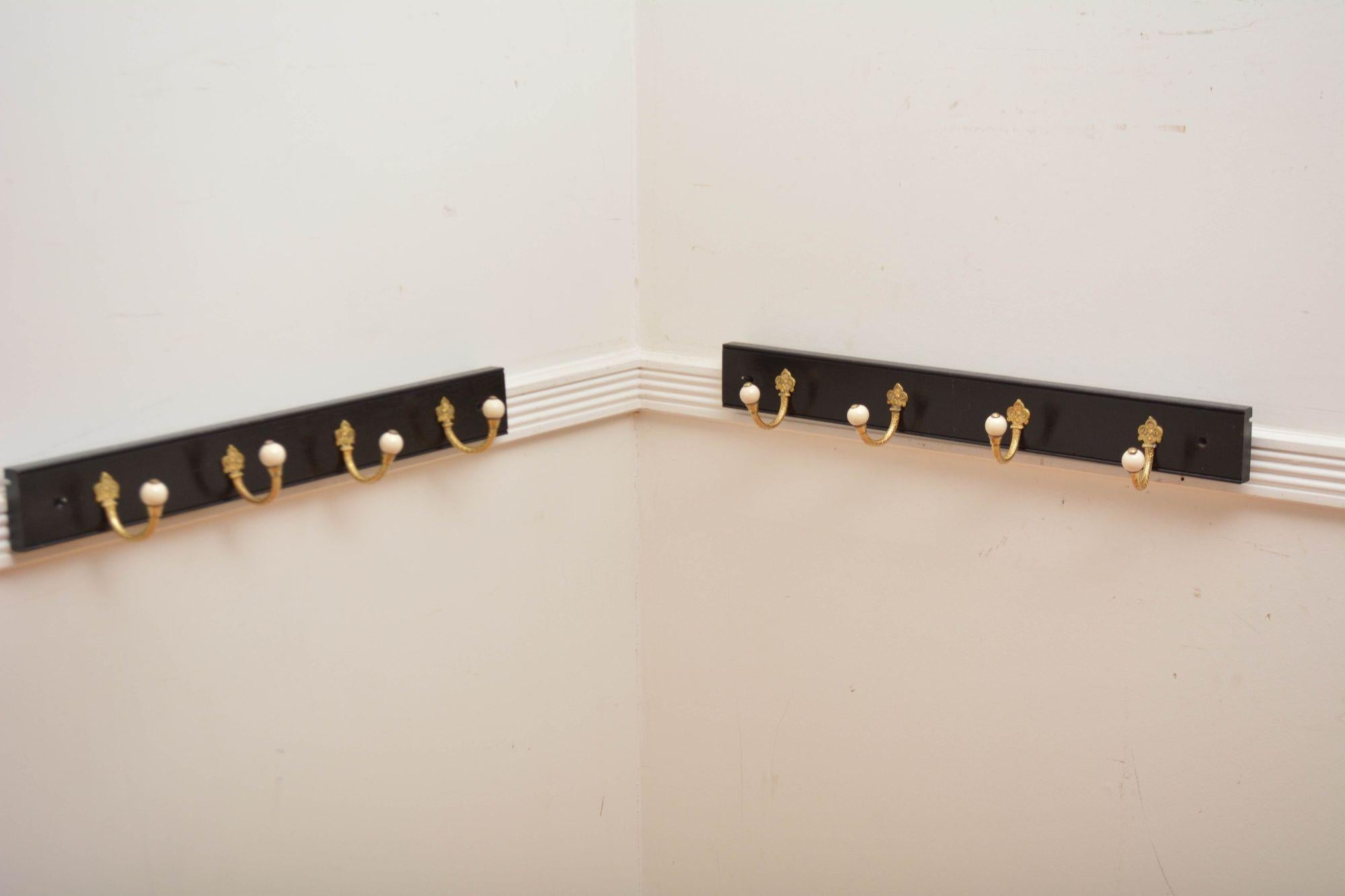 Ebonised Brass and Ceramic Coat Rack Coat Hooks For Sale 7