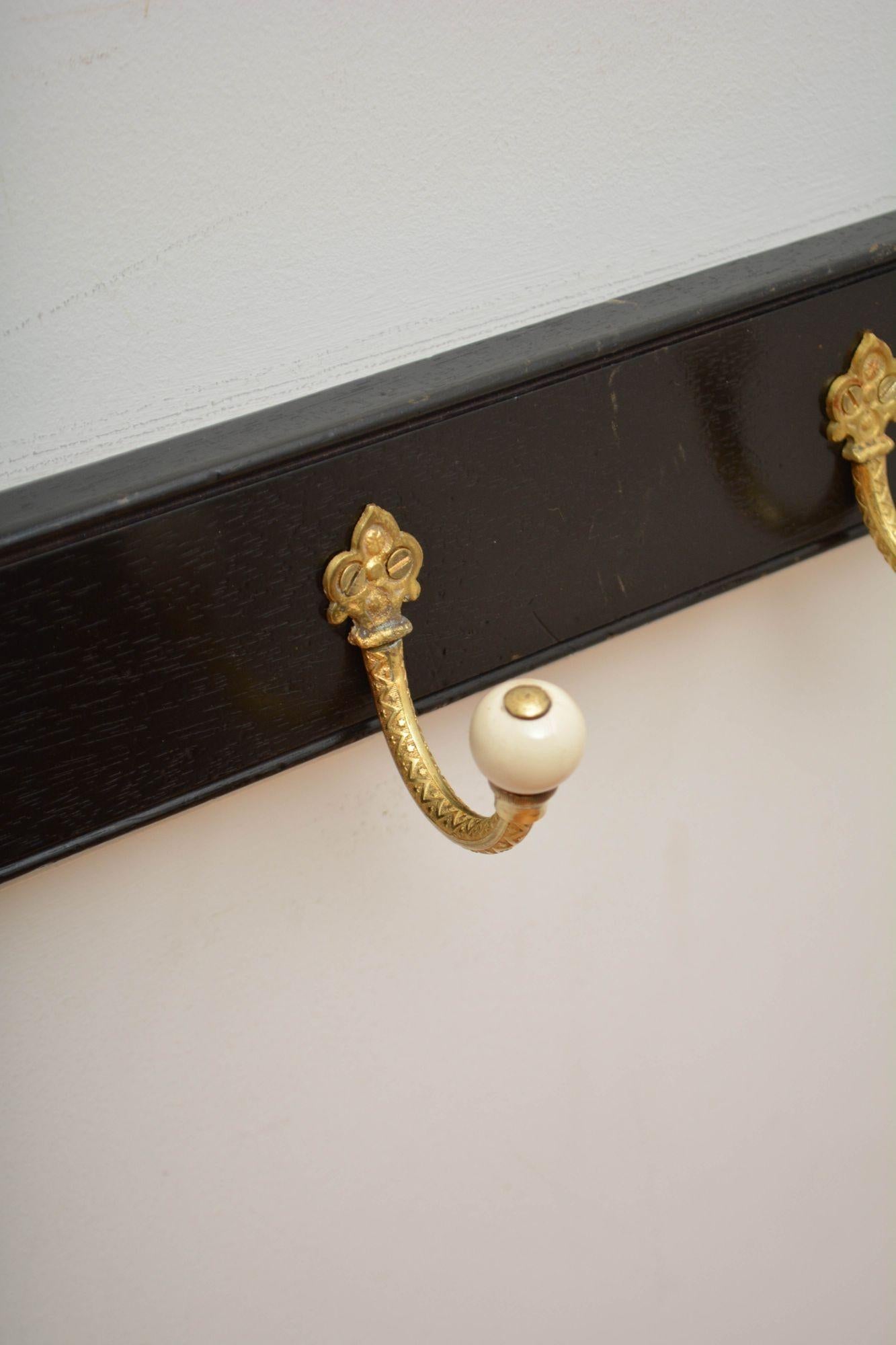 Pair Of Ebonised Brass And Ceramic Coat Rack Coat Hooks In Good Condition For Sale In Whaley Bridge, GB
