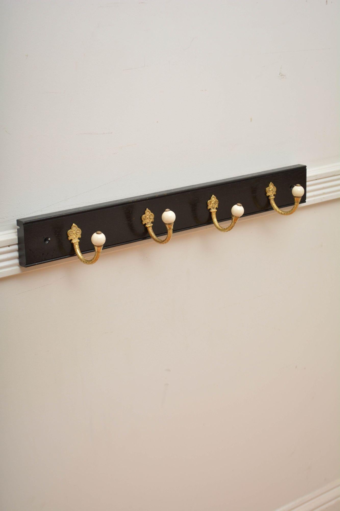 Pair Of Ebonised Brass And Ceramic Coat Rack Coat Hooks For Sale 6