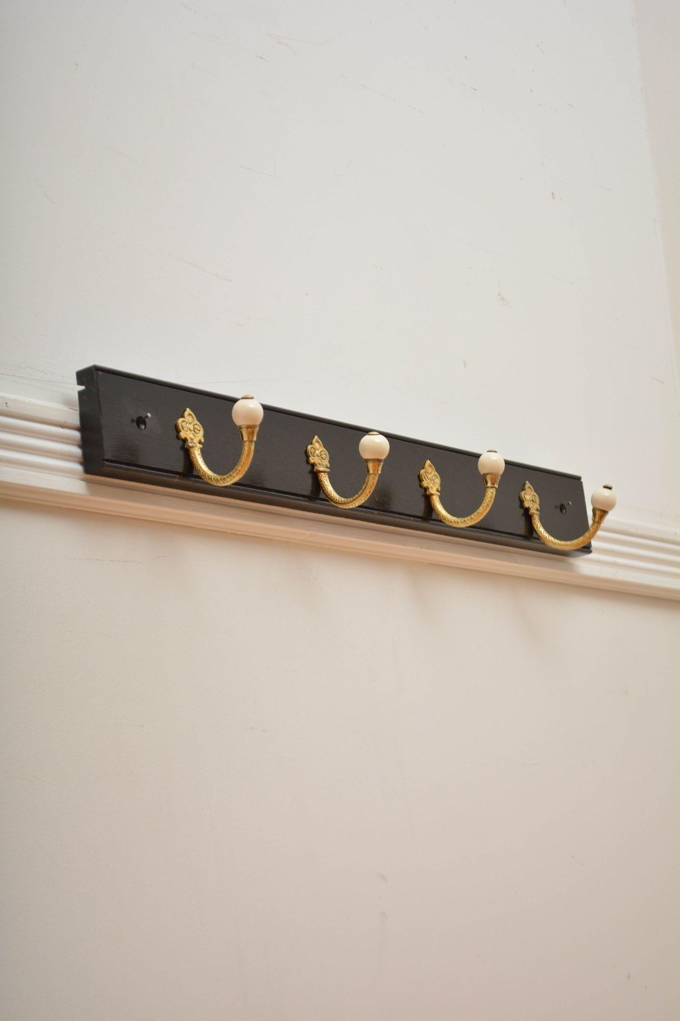 Pair Of Ebonised Brass And Ceramic Coat Rack Coat Hooks For Sale 5
