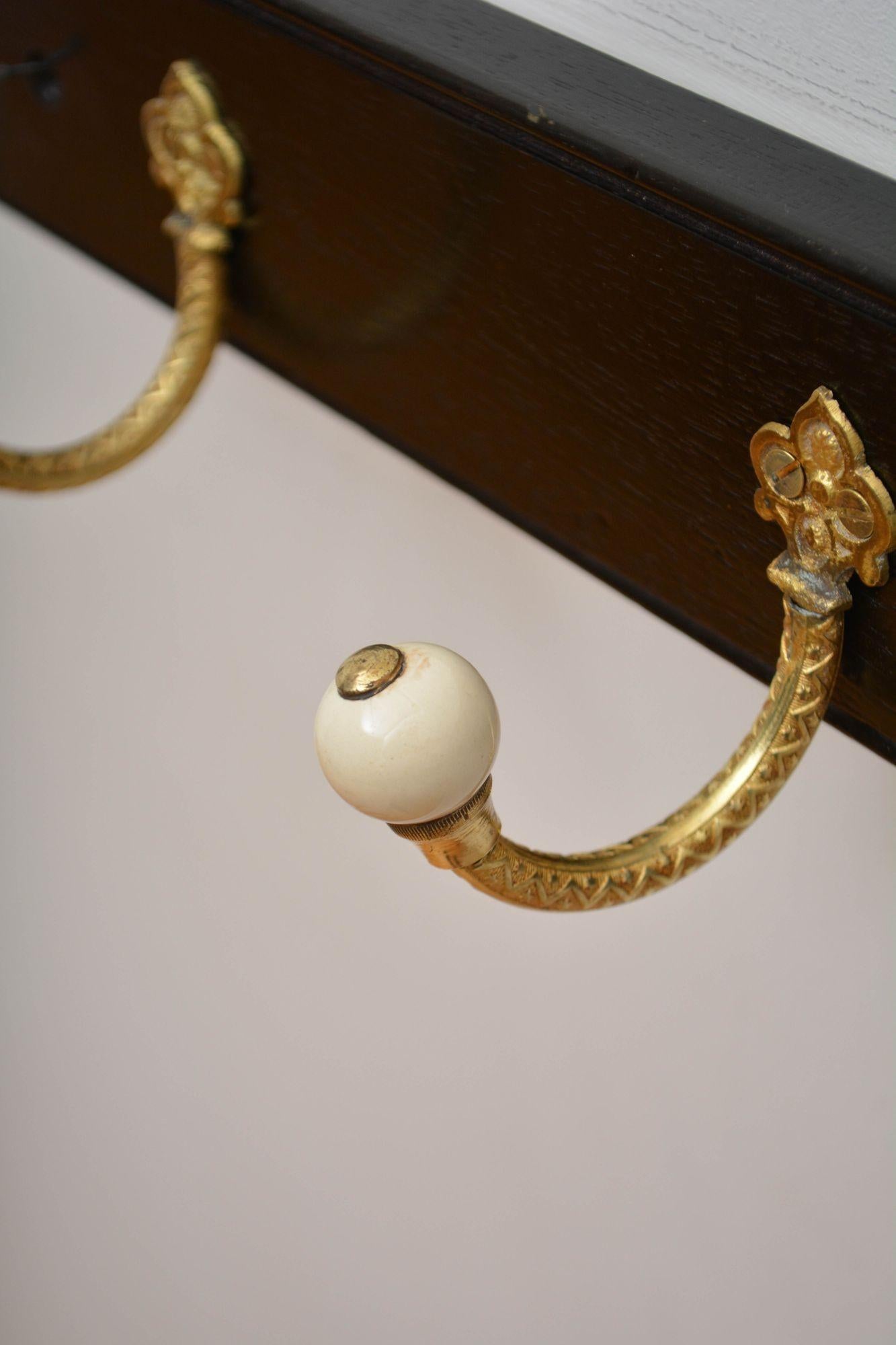 Pair Of Ebonised Brass And Ceramic Coat Rack Coat Hooks For Sale 4