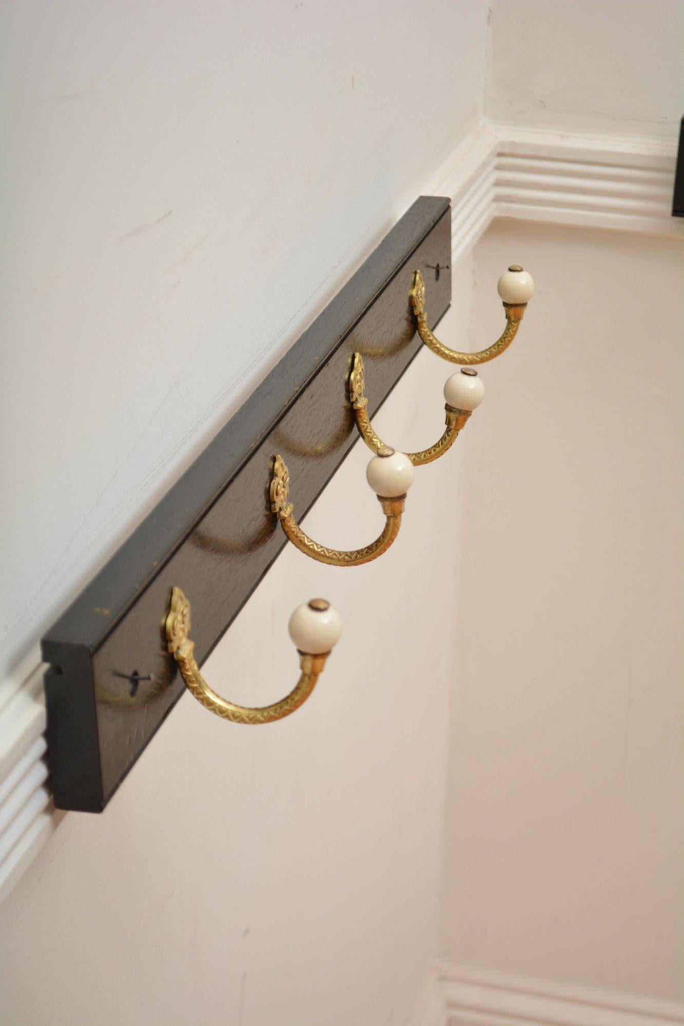 Pair Of Ebonised Brass And Ceramic Coat Rack Coat Hooks For Sale 7