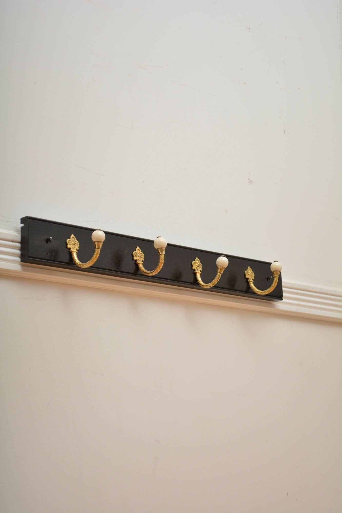 Pair Of Ebonised Brass And Ceramic Coat Rack Coat Hooks For Sale 8