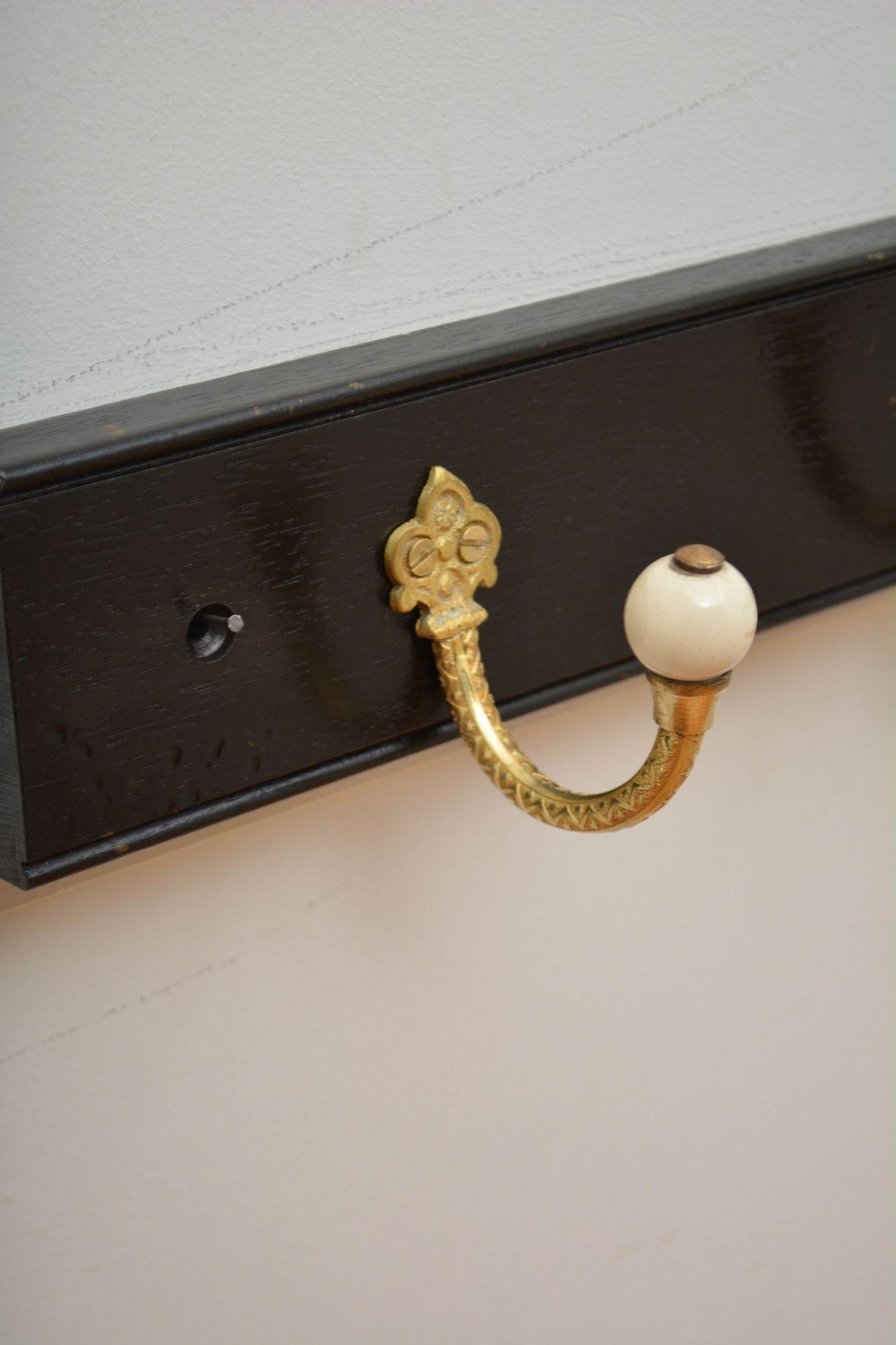 Pair Of Ebonised Brass And Ceramic Coat Rack Coat Hooks For Sale 9