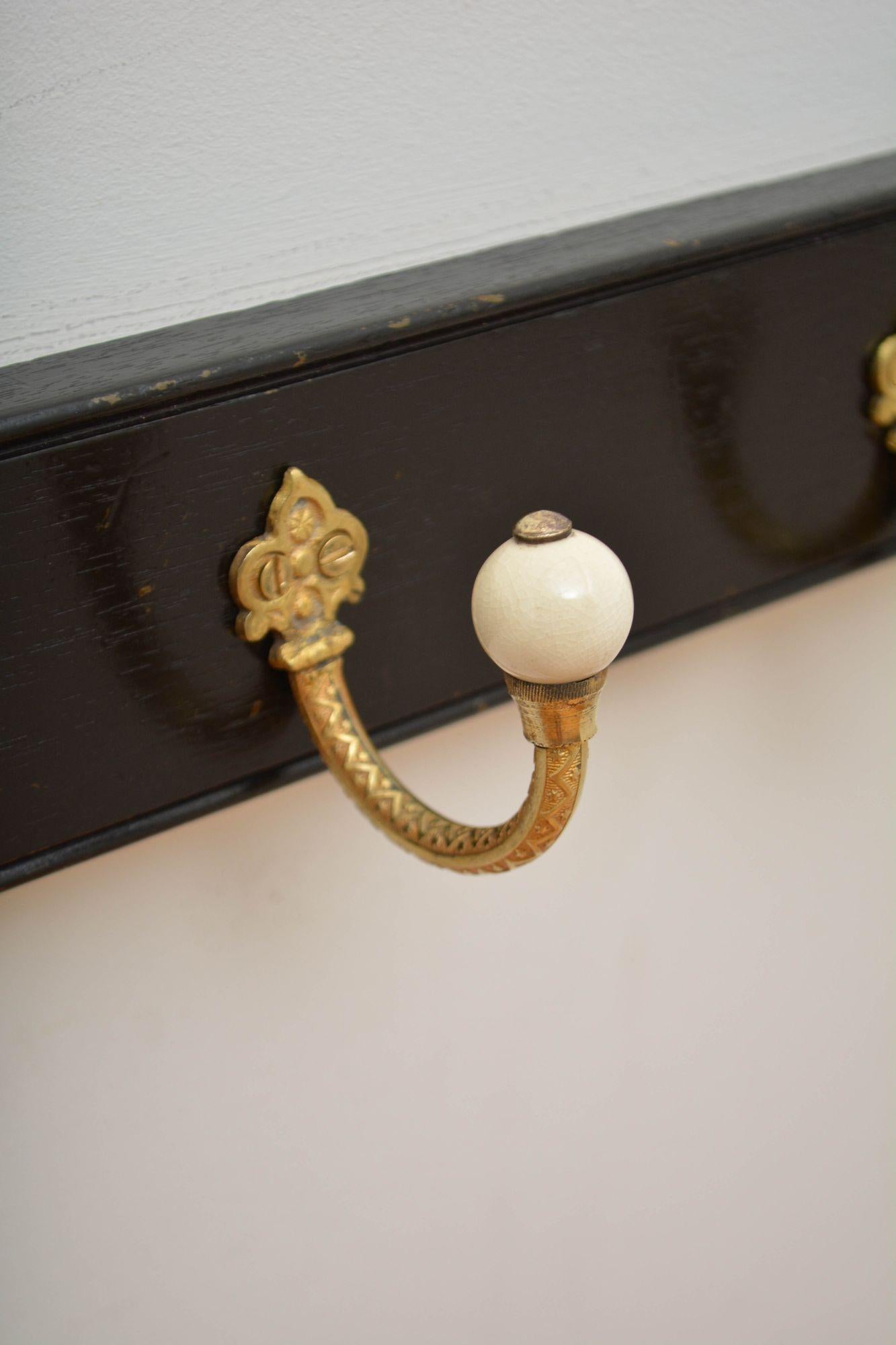 Pair Of Ebonised Brass And Ceramic Coat Rack Coat Hooks For Sale 10