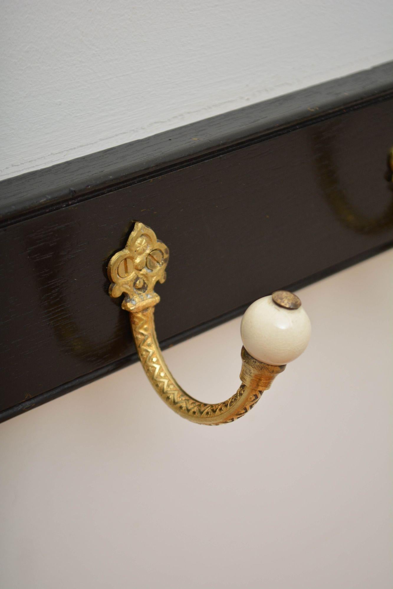 Pair Of Ebonised Brass And Ceramic Coat Rack Coat Hooks For Sale 11