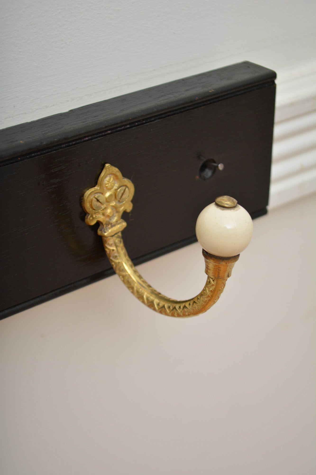Pair Of Ebonised Brass And Ceramic Coat Rack Coat Hooks For Sale 12
