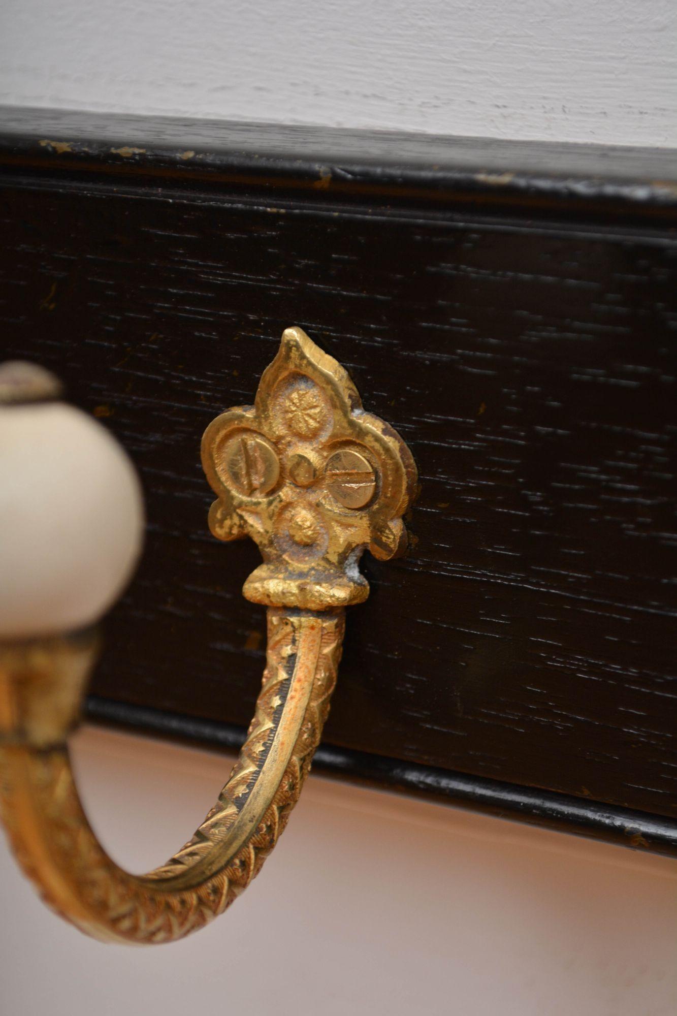 Pair Of Ebonised Brass And Ceramic Coat Rack Coat Hooks For Sale 13