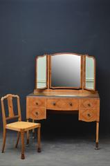 Stylish Art Deco Walnut Dressing Table with Chair