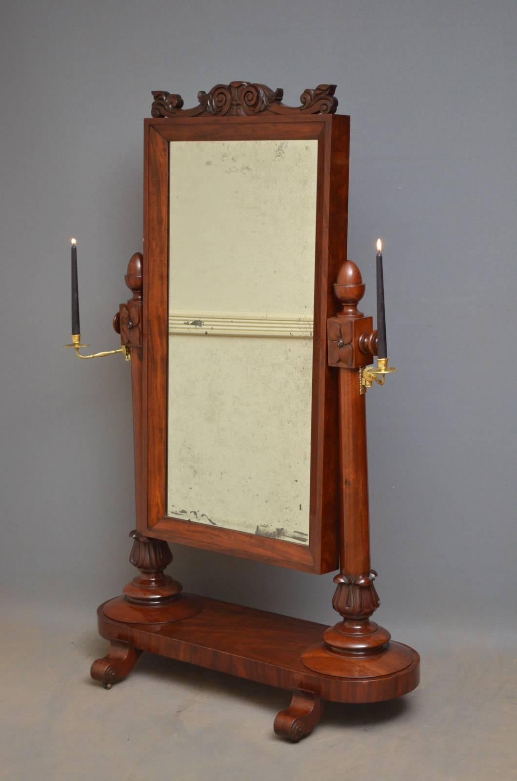 William IV Mahogany Cheval Mirror For Sale 2