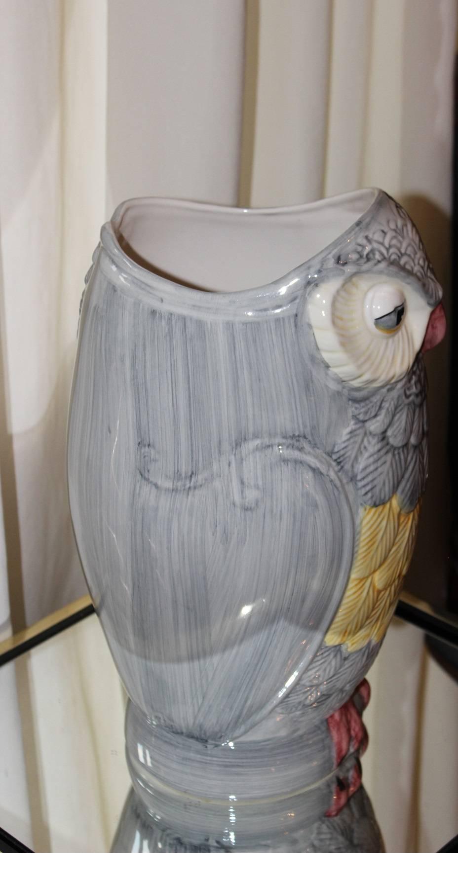 Italian Ceramic Owl Vase Umbrella Stand In Excellent Condition For Sale In Diemen, NL