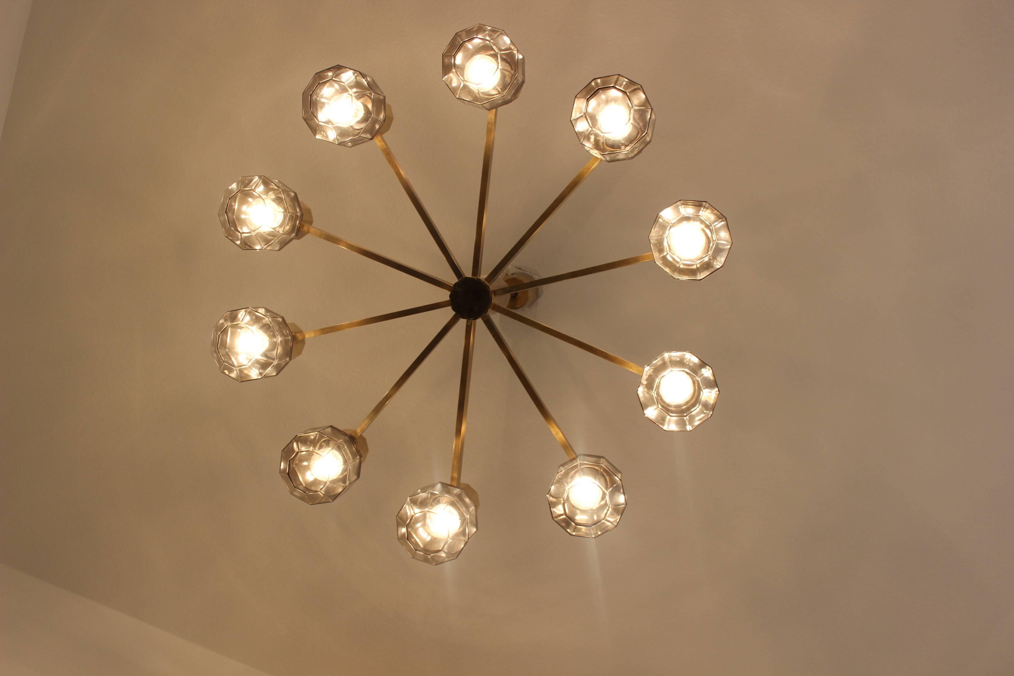 Late 20th Century  Brass Smoked Glass Chandelier in the Style of Hans-Agne Jakobsson For Sale