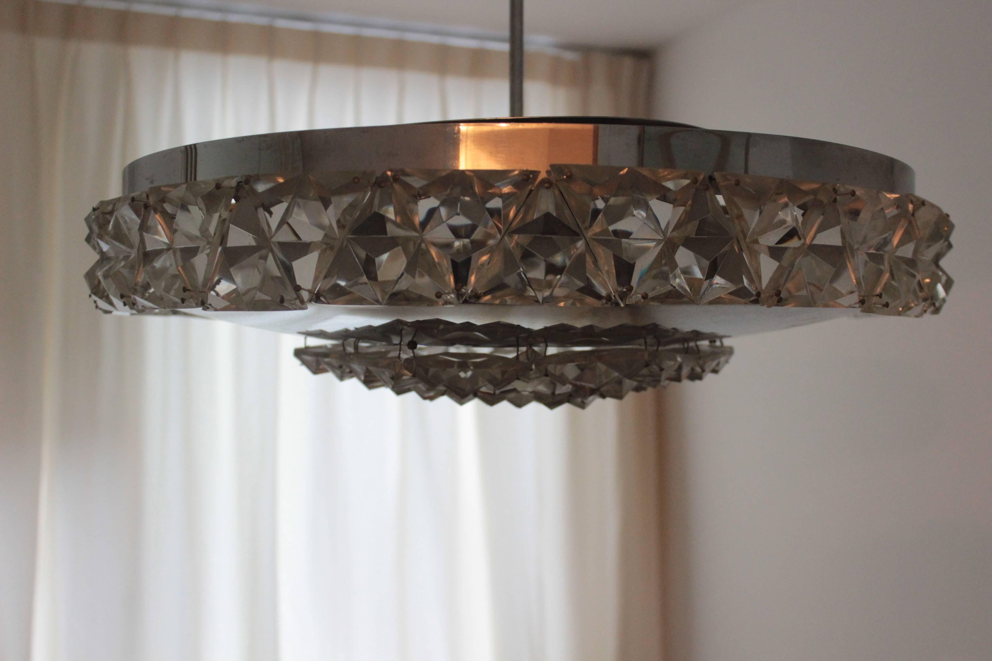 Austrian Bakalowits Vienna Faceted Crystal Chandelier, 1950s For Sale