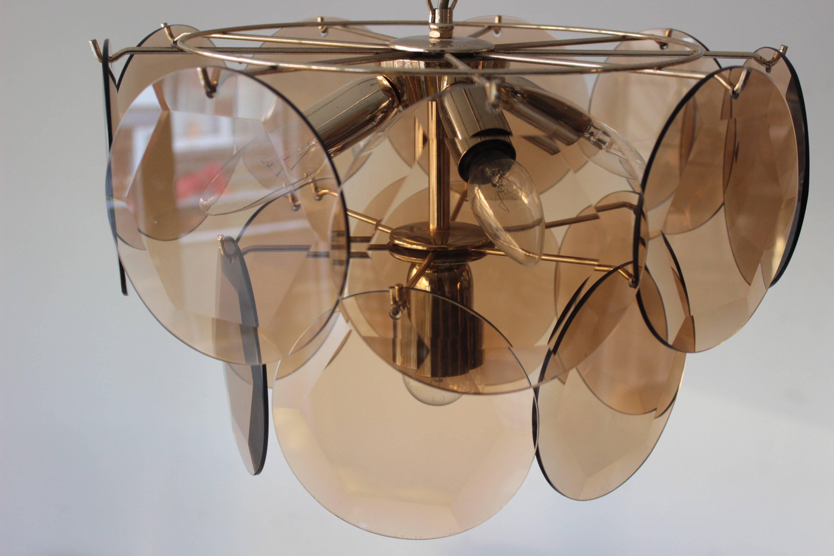 Mid-Century Modern Vitage Smoked Glass Chandelier in the Style of Vistosi For Sale