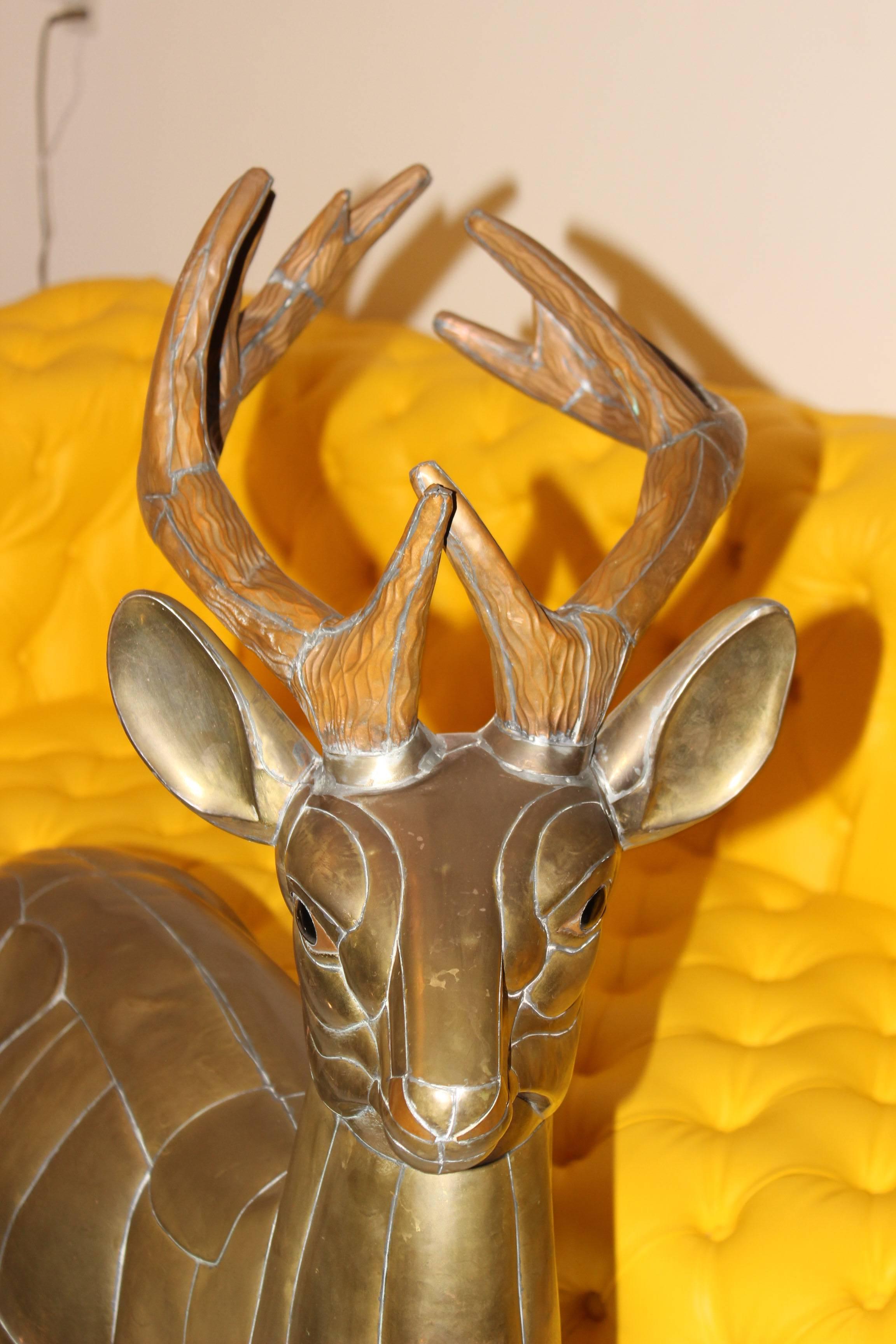 Mid-Century Modern Sergio Bustamante Deer Sculpture, Signed, 1970s For Sale