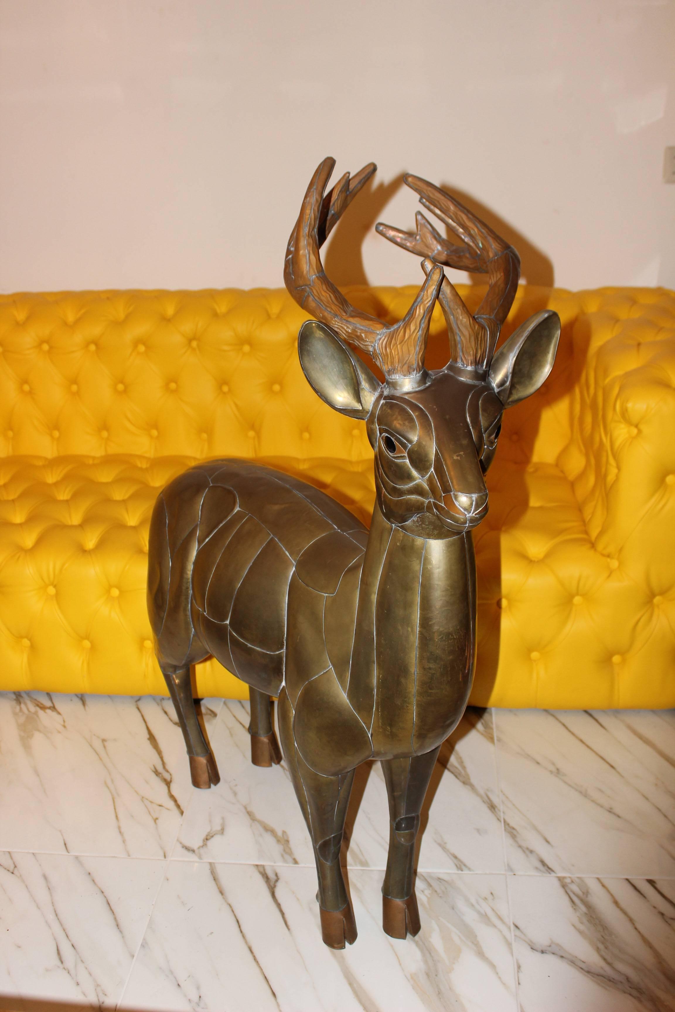 Late 20th Century Sergio Bustamante Deer Sculpture, Signed, 1970s For Sale