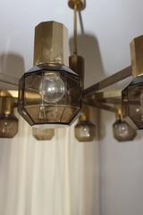 Brass Smoked Glass Chandelier in the Style of Hans-Agne Jakobsson