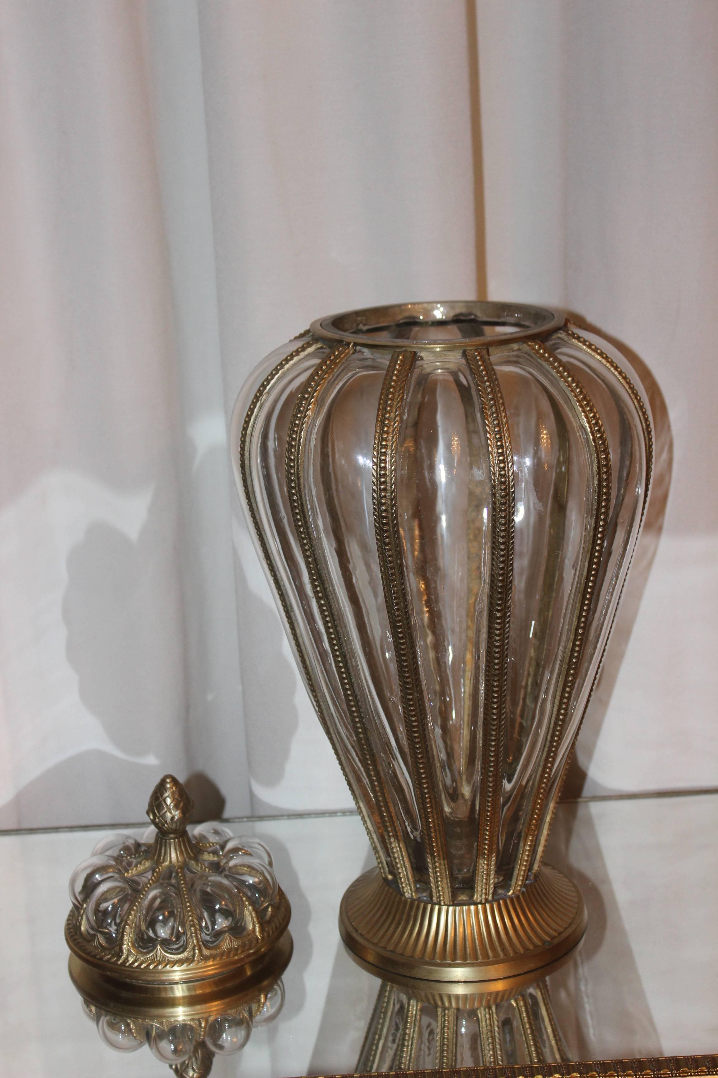 Hollywood Regency  Italian Glass Blown Metal Vase 1920-1940 For Sale