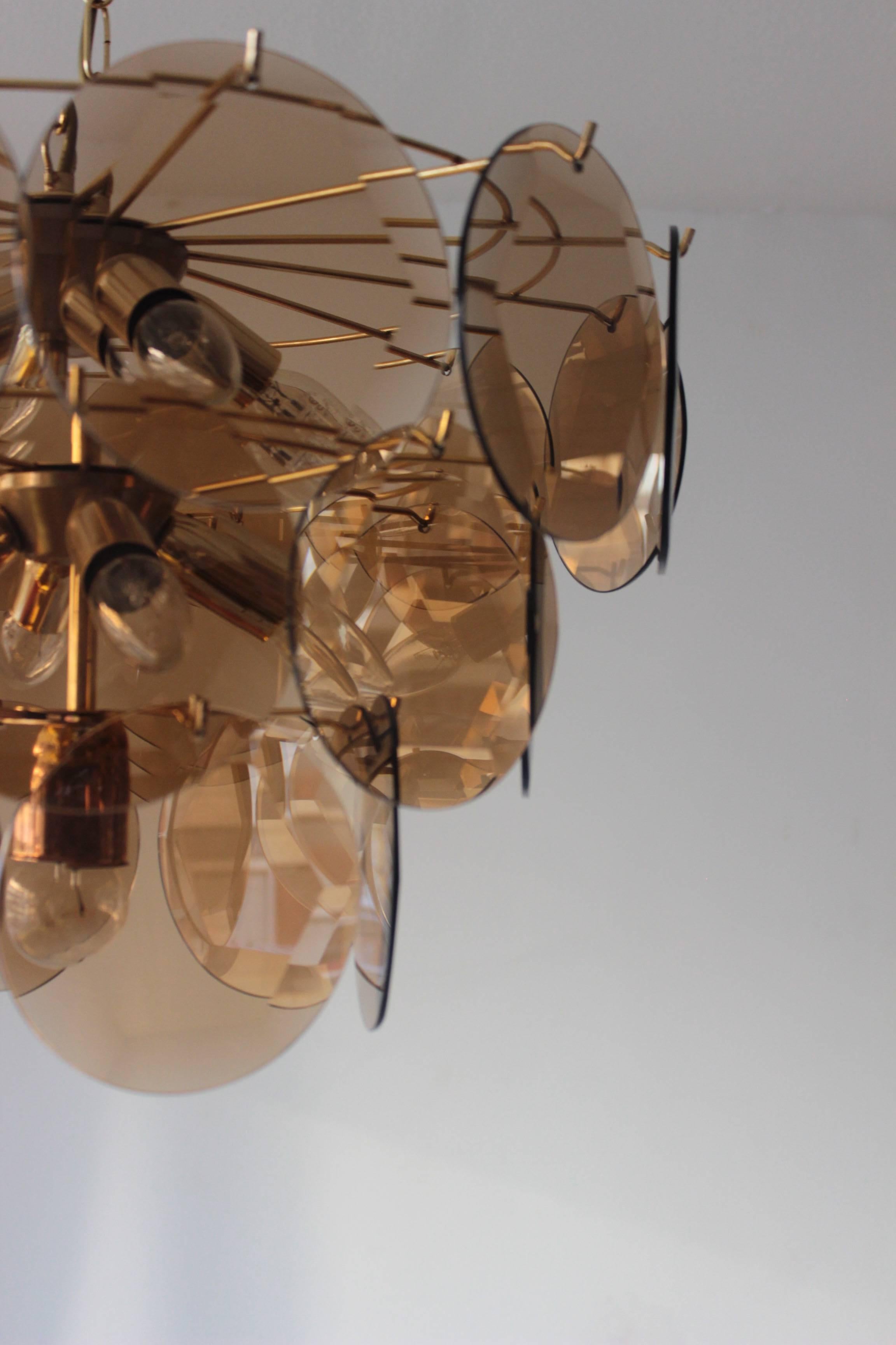 Mid-Century Modern Vintage Smoked Glass Chandelier 1970 in the Style of Vistosi For Sale