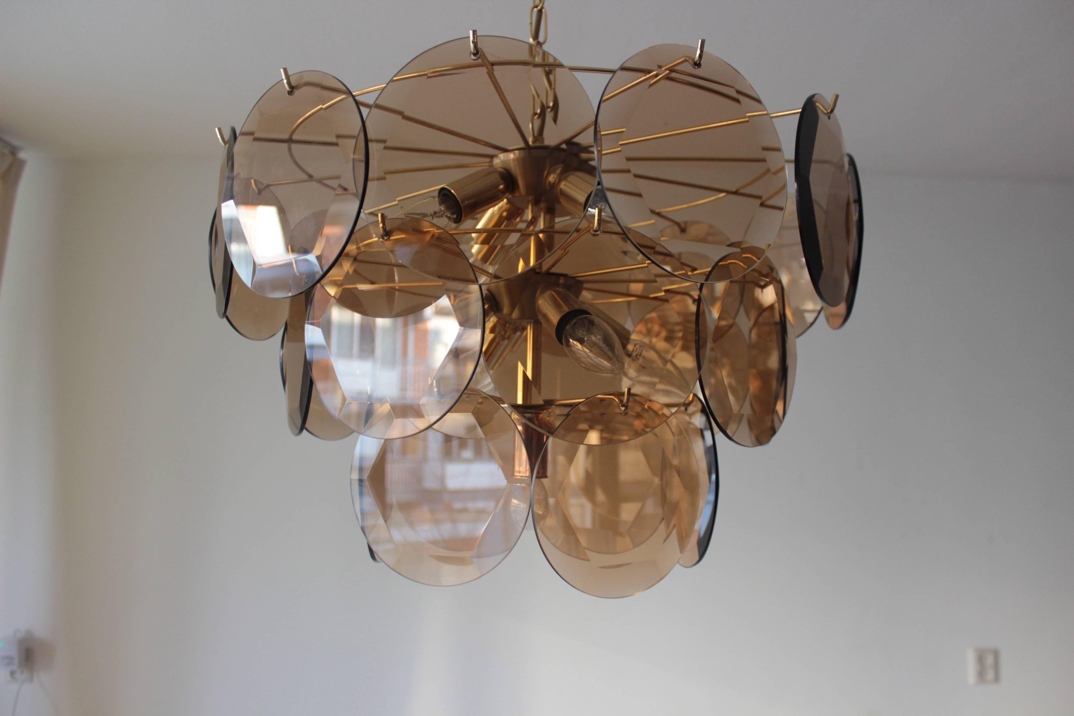 Italian Vintage Smoked Glass Chandelier 1970 in the Style of Vistosi For Sale