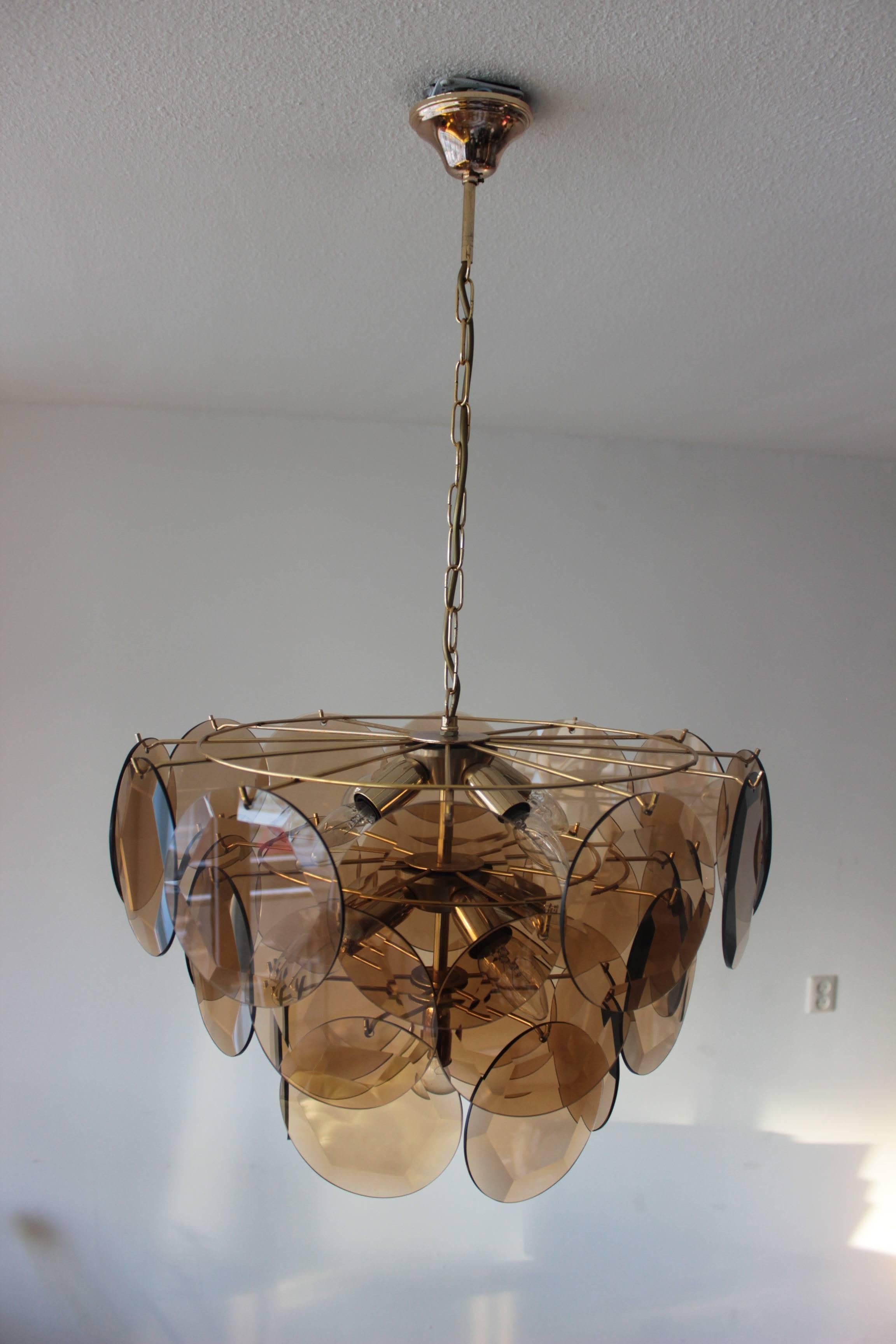 Vintage Smoked Glass Chandelier 1970 in the Style of Vistosi In Good Condition For Sale In Diemen, NL