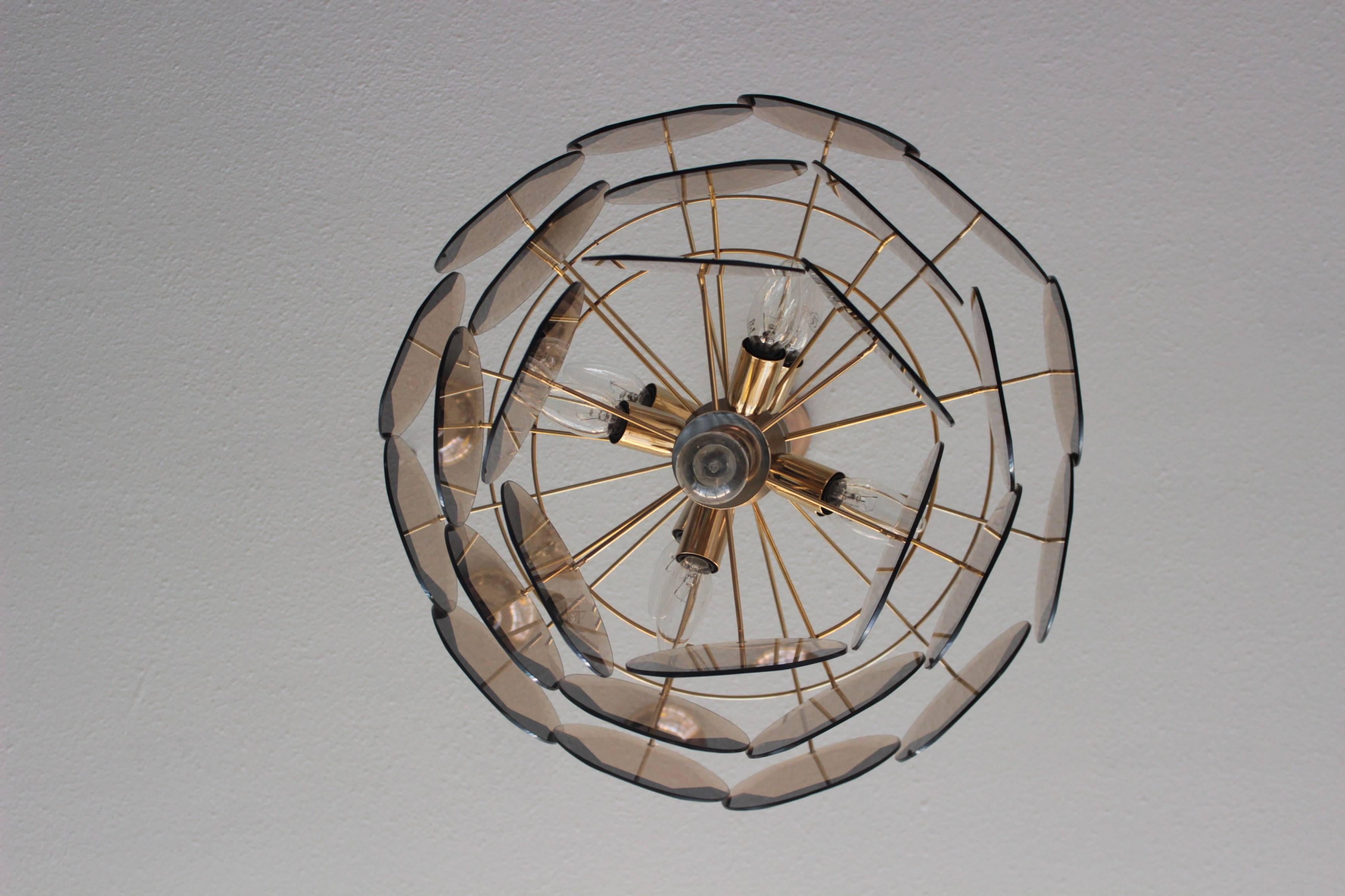 20th Century Vintage Smoked Glass Chandelier 1970 in the Style of Vistosi For Sale