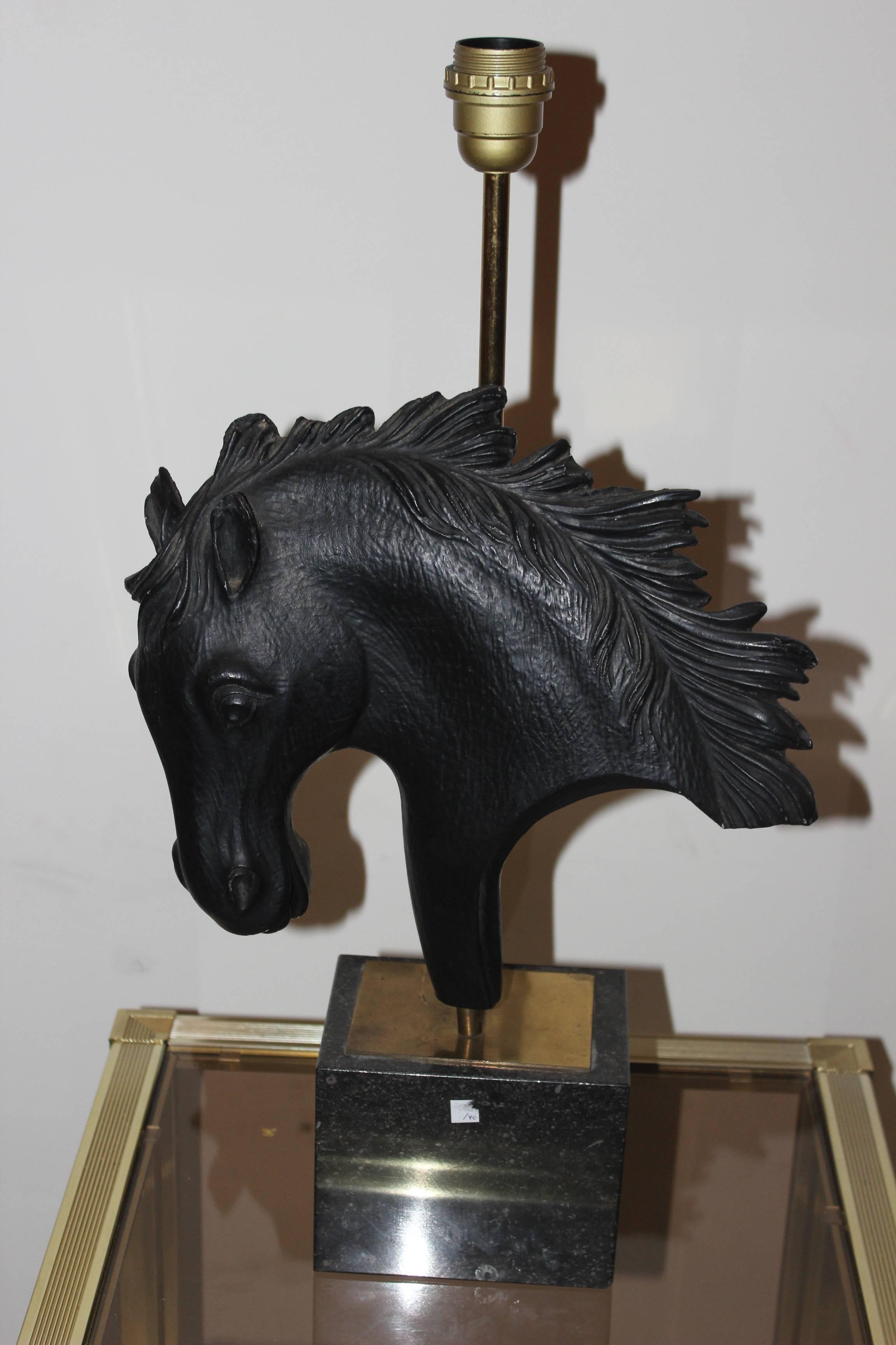 Horsehead table lamp.
The horse head table lamp is made out of Hydrocal plater, the lamp base is marble and brass, 
This lamp is also signed, 290 ARTISTICA DEPOSE.

1970s
Comes with free bulbs