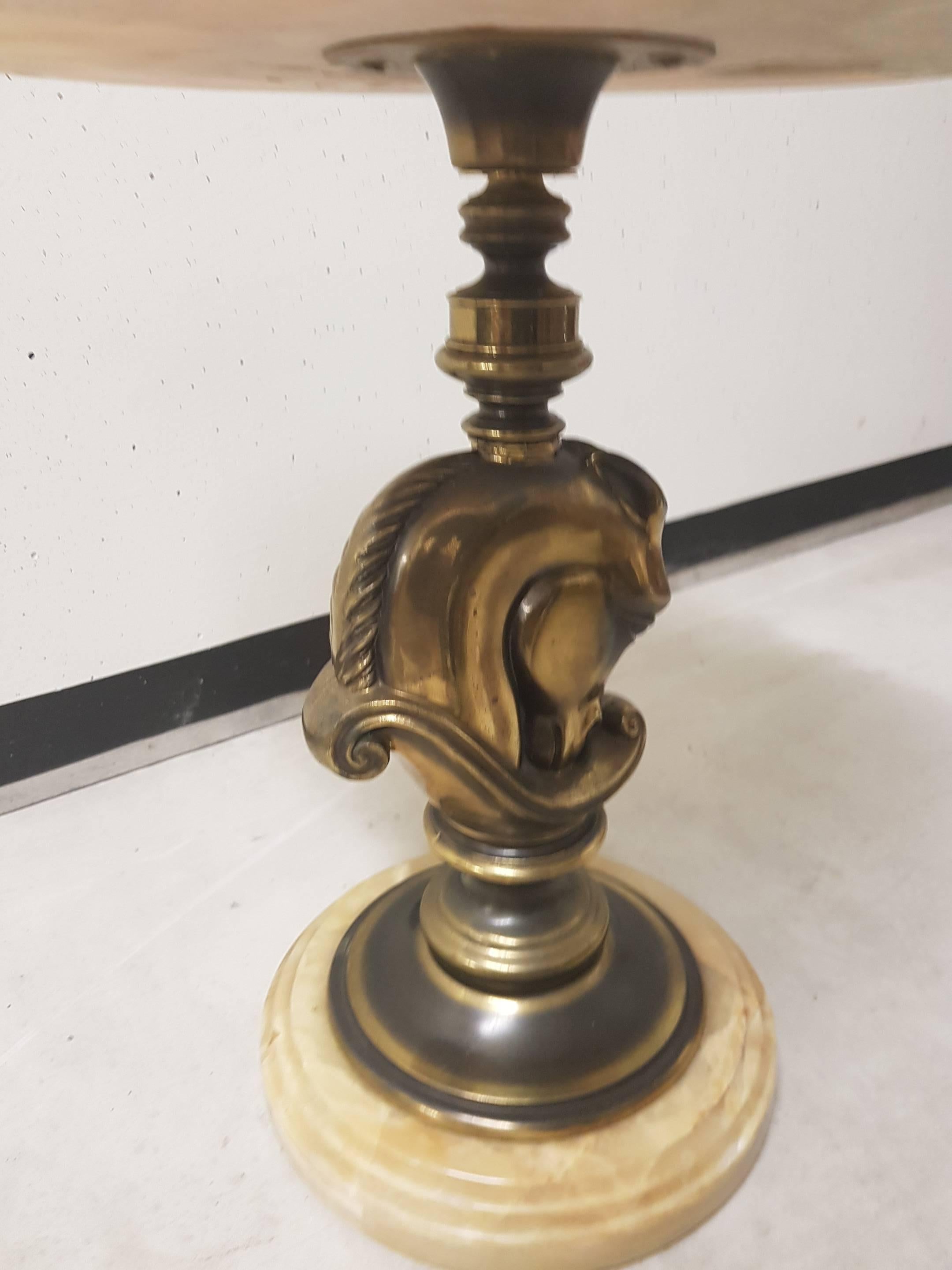 Late 20th Century Marble Side Table with Horsehead Brass Holder 1970s