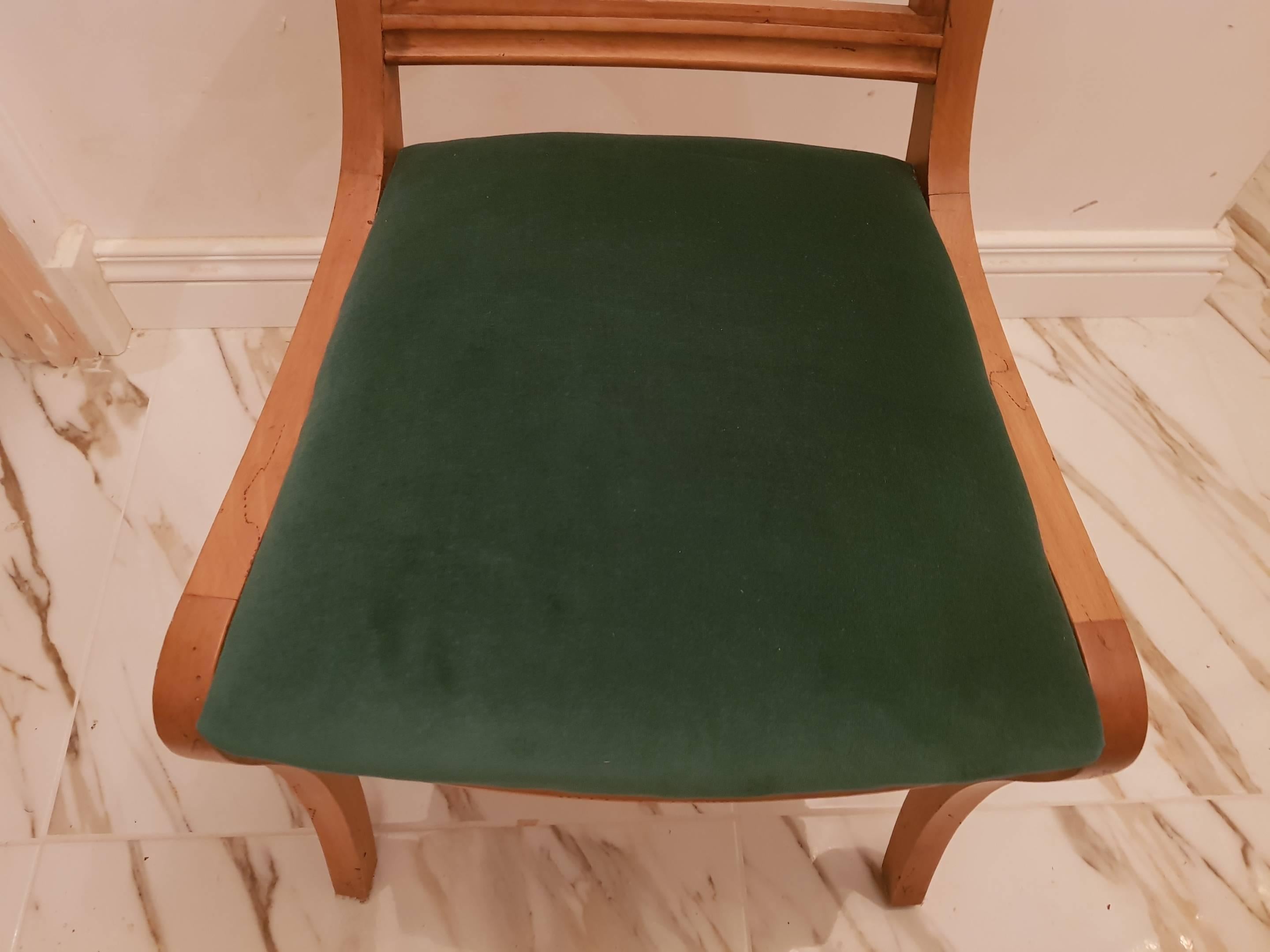 1970's  wooden French Ram's Head Chairs with new velvet green upholstery For Sale 2