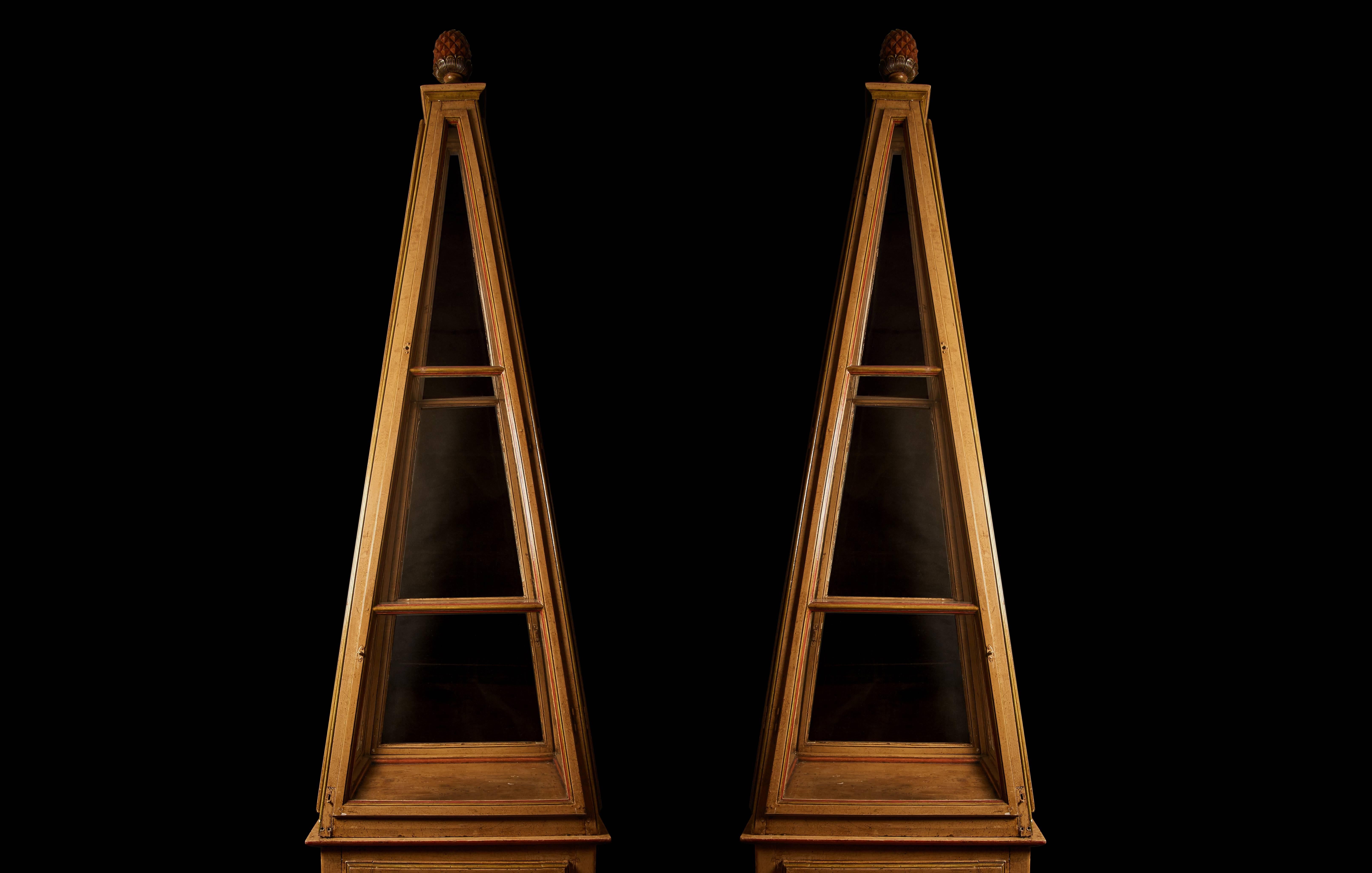 A pair of Belle Epoque polychrome-painted obelisk display vitrines, circa 1900 In Good Condition In London, GB