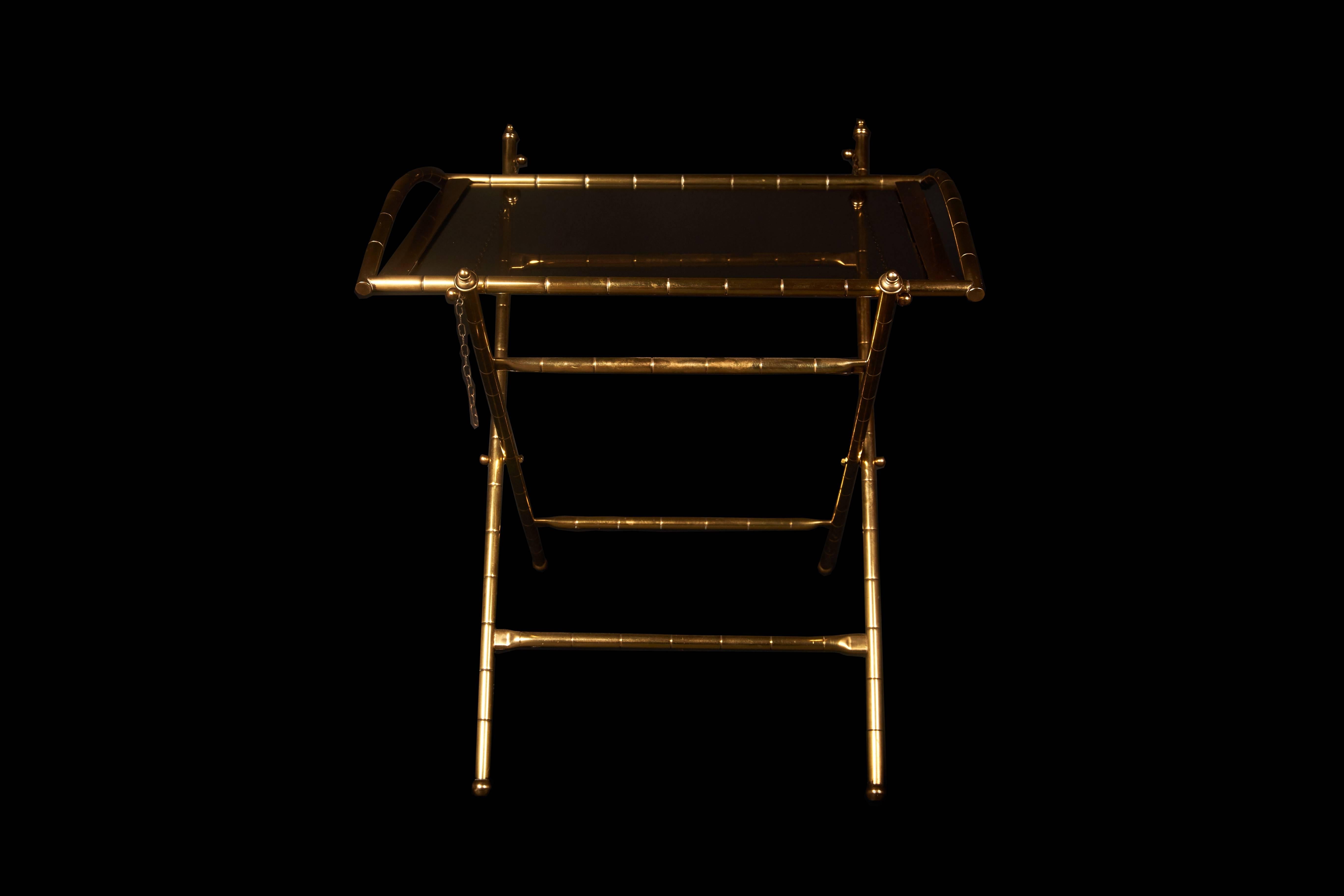 Mid-Century Modern Gino Maggionni Italian Faux Bamboo Brass and Glass Side Table, 20th Century